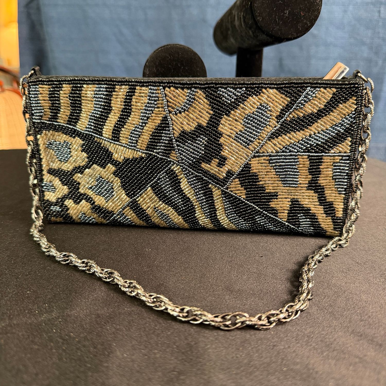 Geometric beaded evening bag purse, 9 Geometric beaded evening bag purse, 9"L, B0405