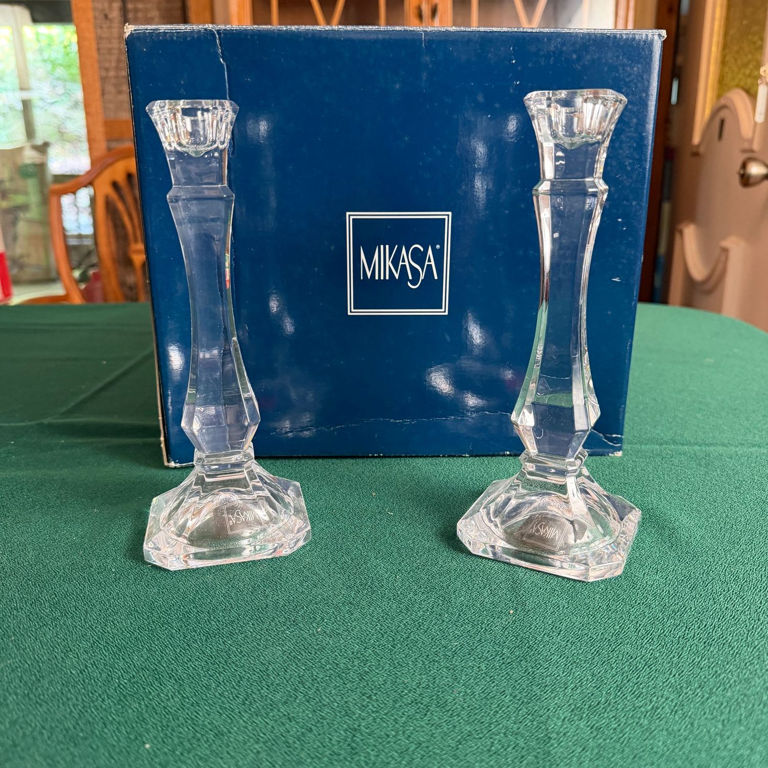 Mikasa crystal pair of Kingsley candlesticks, 8.5 Mikasa crystal pair of Kingsley candlesticks, 8.5"H, M0589