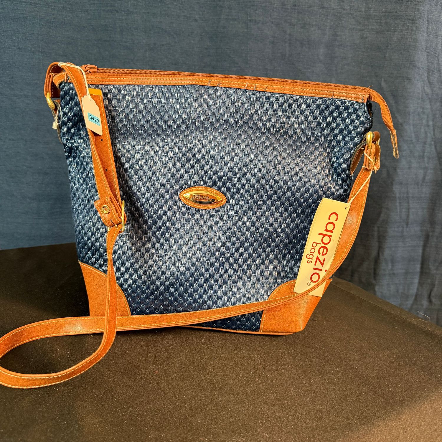 Woven and brown vinyl Capezio bags purse, 11 Woven and brown vinyl Capezio bags purse, 11"H, B0422