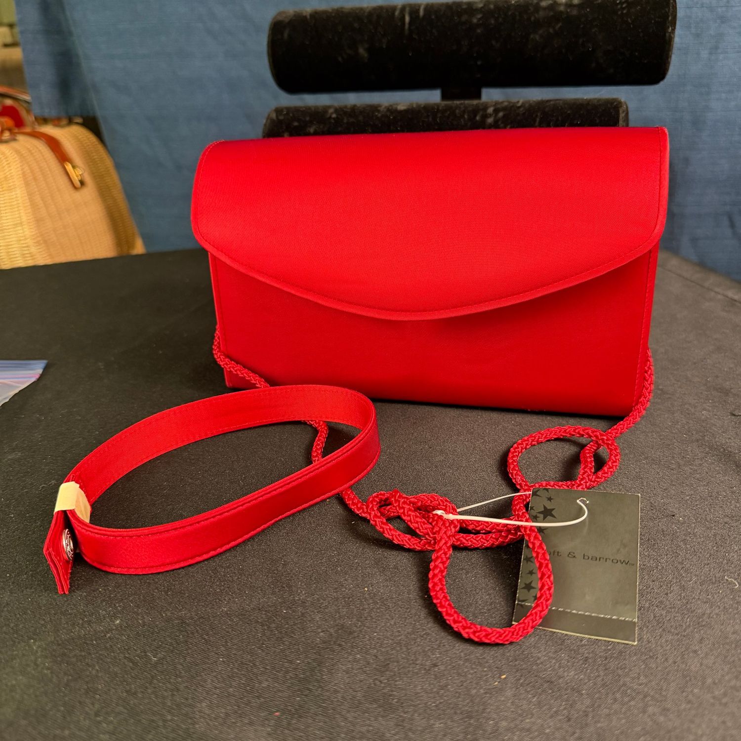 Croft and Borrow 8 Croft and Borrow 8"L red evening bag purse with string and satin straps, B0344