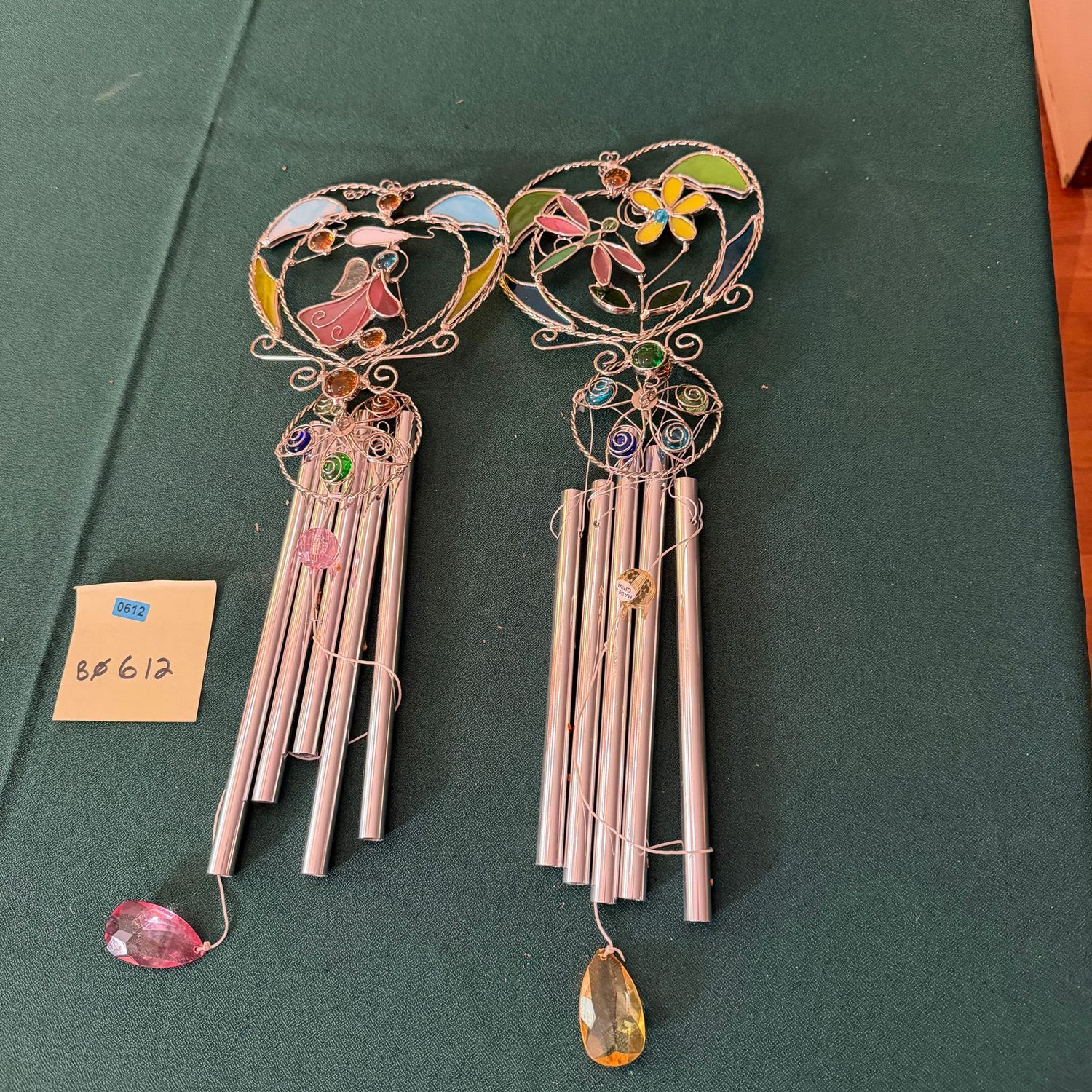 Two stained-glass wind chimes, approx. 22 Two stained-glass wind chimes, approx. 22"L, B0612