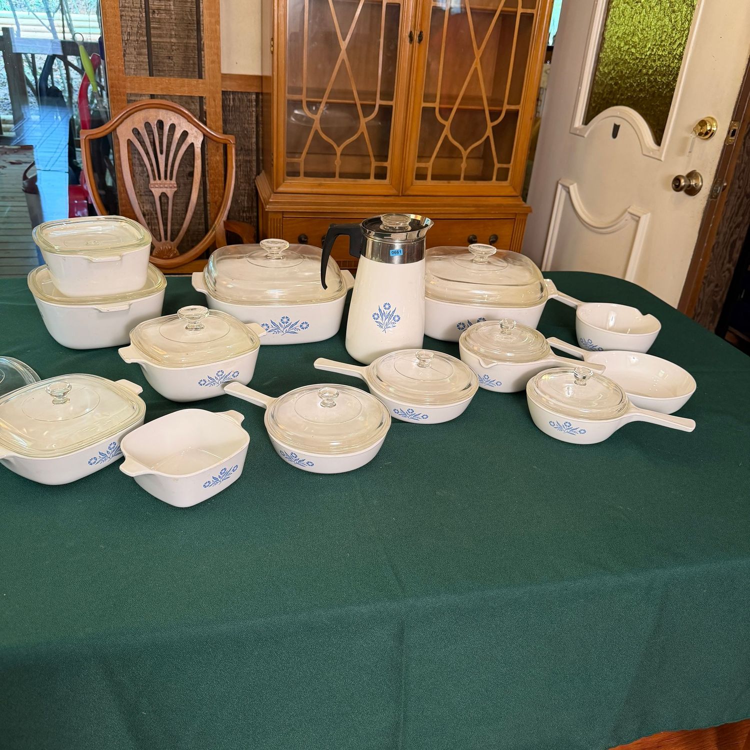 Vintage Cornflower Blue Corningware set, most have lids, needs very minor cleaning, B0661