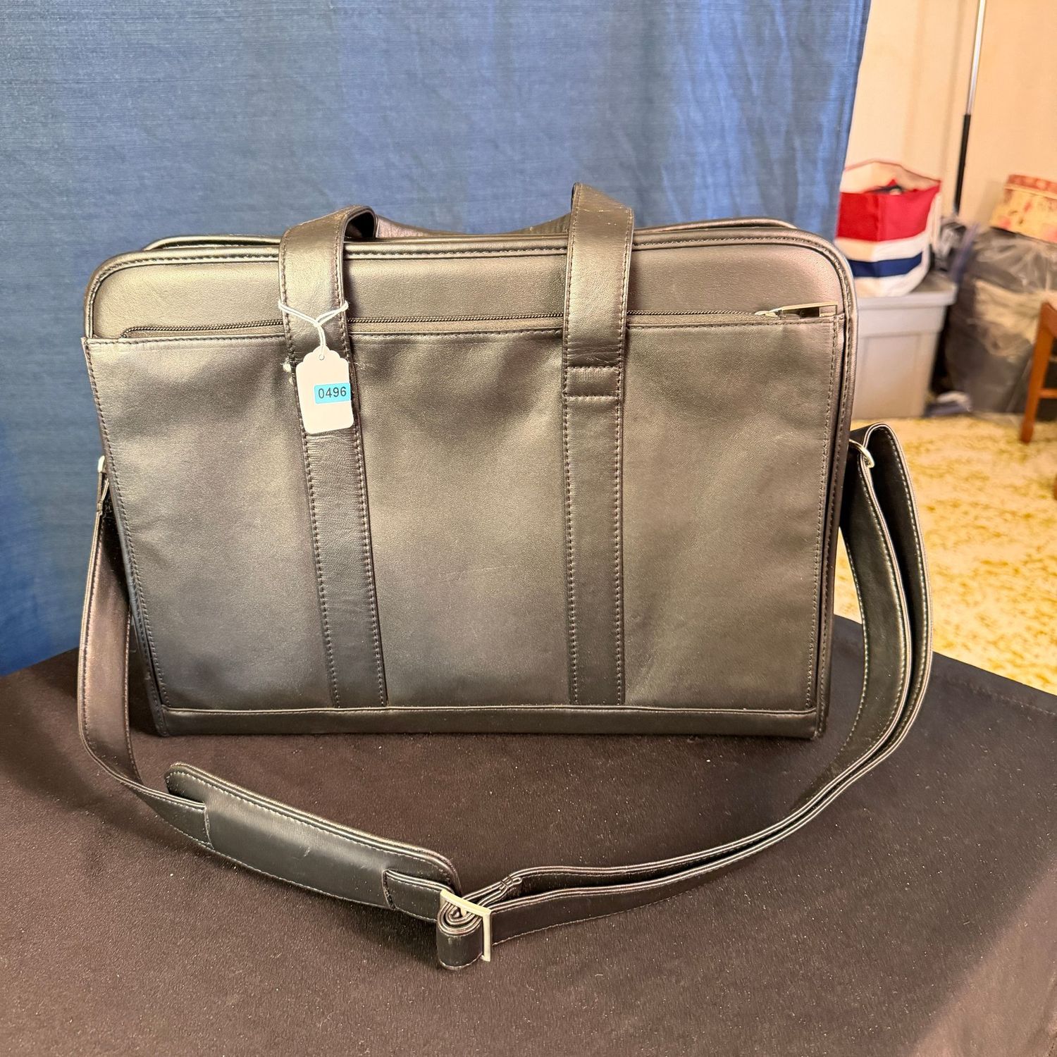 Black leather satchel, 10" x 15", B0496