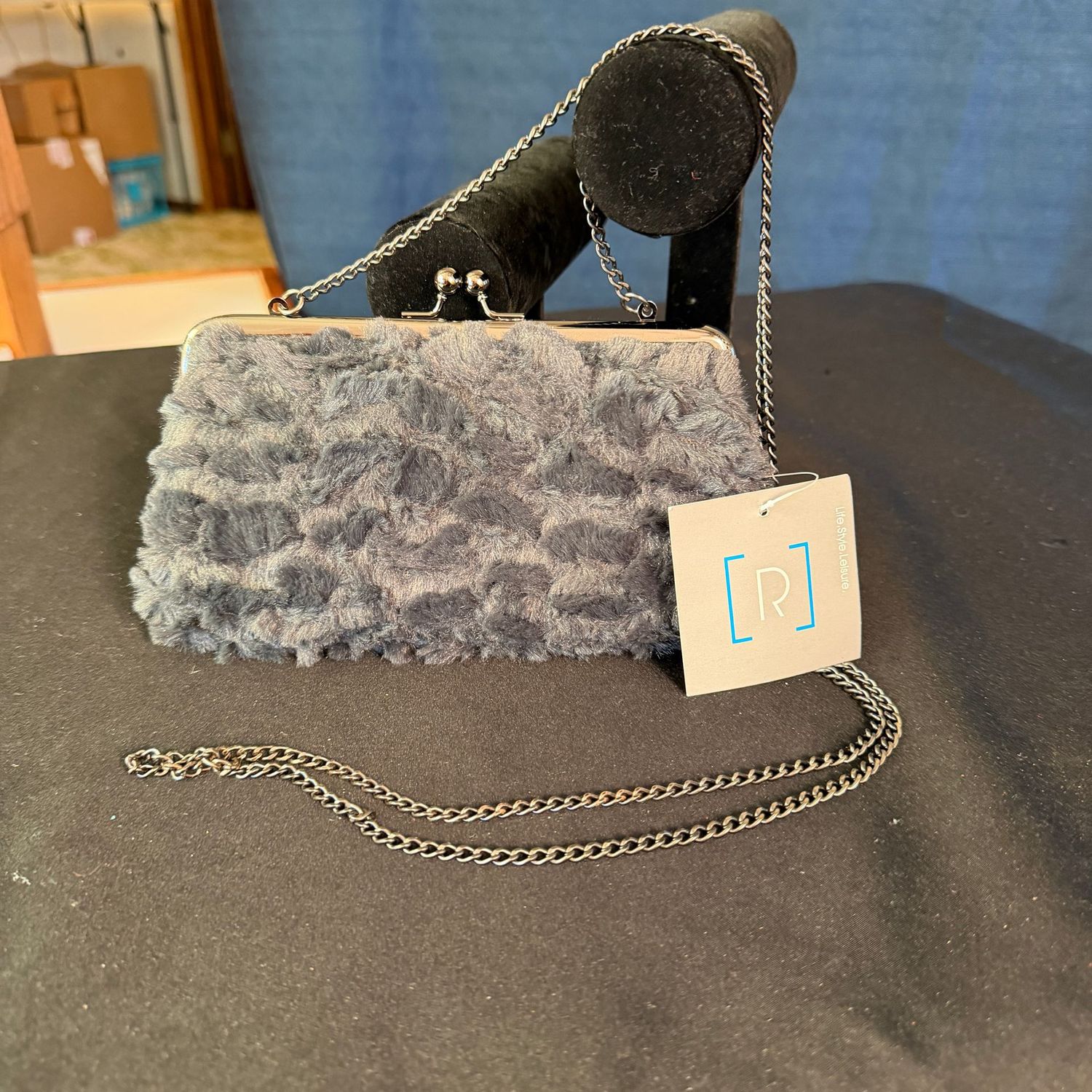 Relativity faux fur 8"W evening bag purse, B0325