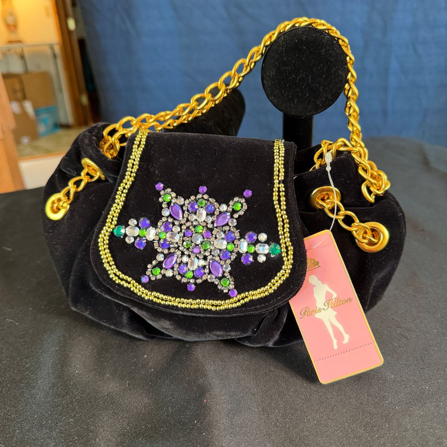 Paris Hilton velvet evening bag purse, 9 Paris Hilton velvet evening bag purse, 9", B0400
