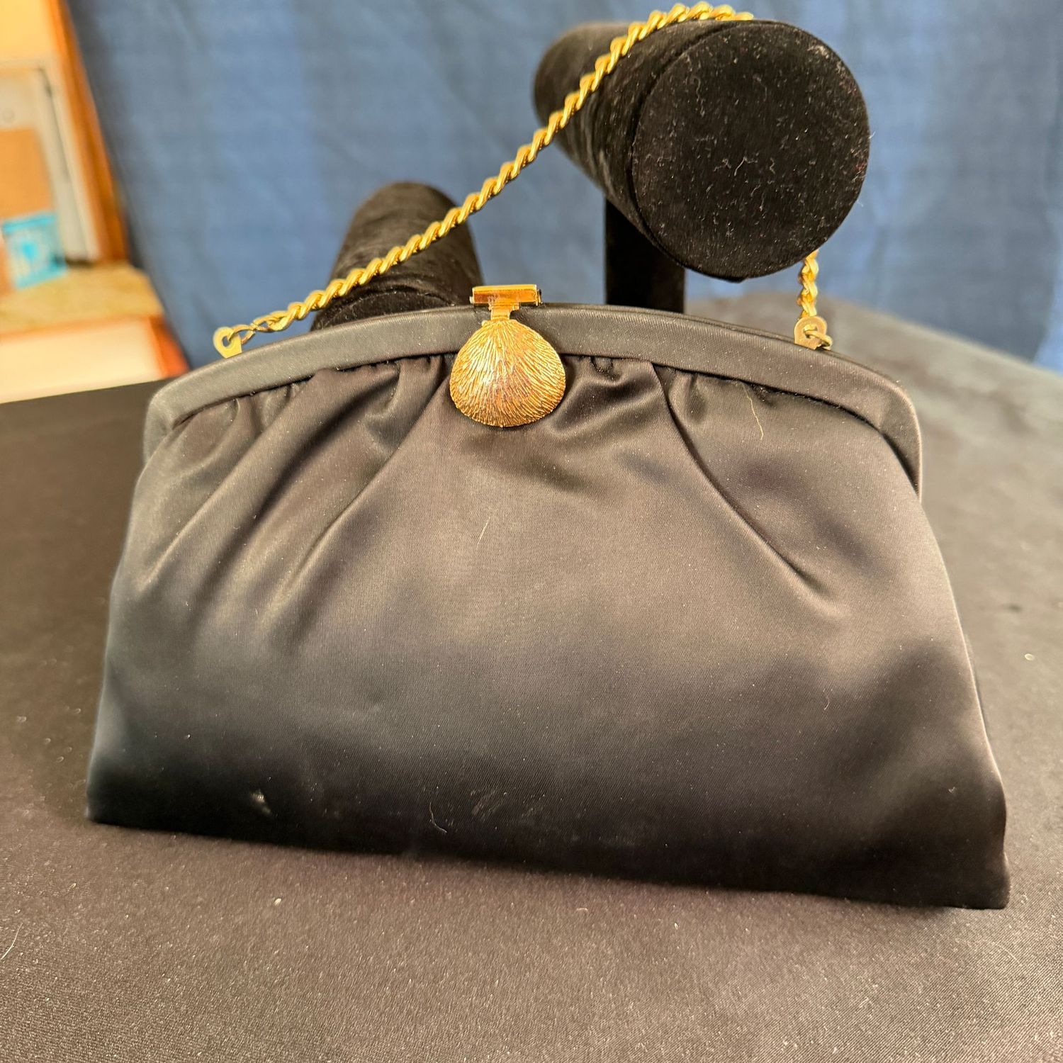Vintage Haddad's of Spring Hill black satin 8 Vintage Haddad's of Spring Hill black satin 8" evening bag purse B0454