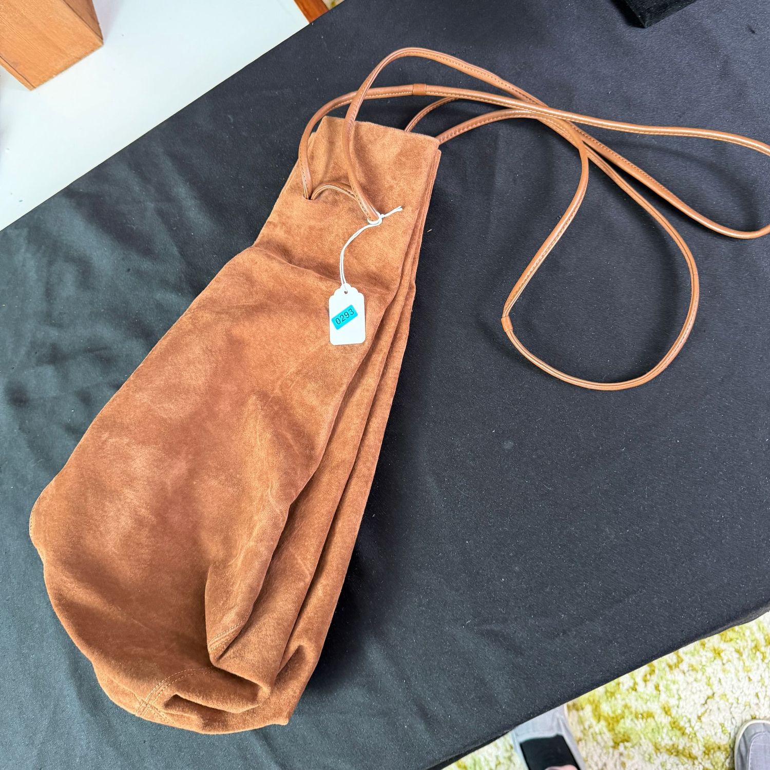 Halston suede leather drawstring long pouch purse bag , 17 Halston suede leather drawstring long pouch purse bag , 17"L, B0293