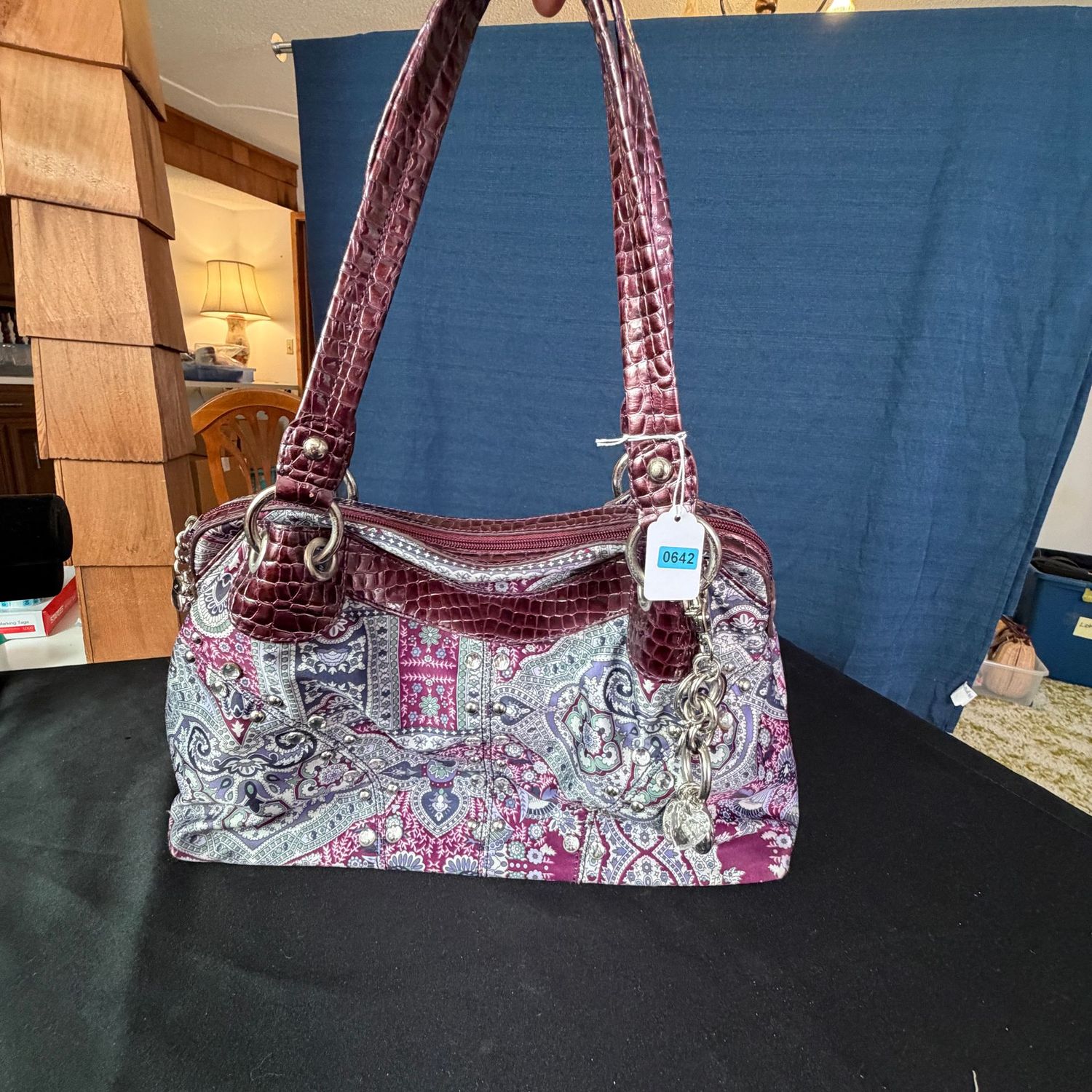 Kathy VonZeeland plum purse, 13"W, B0642