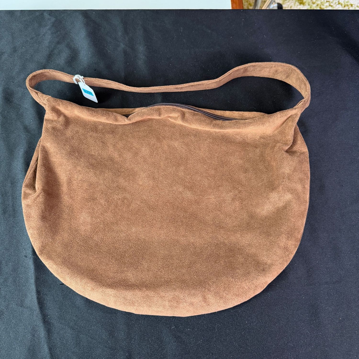Brown suede leather bag purse, zipper closure, 15 Brown suede leather bag purse, zipper closure, 15"W, B0294