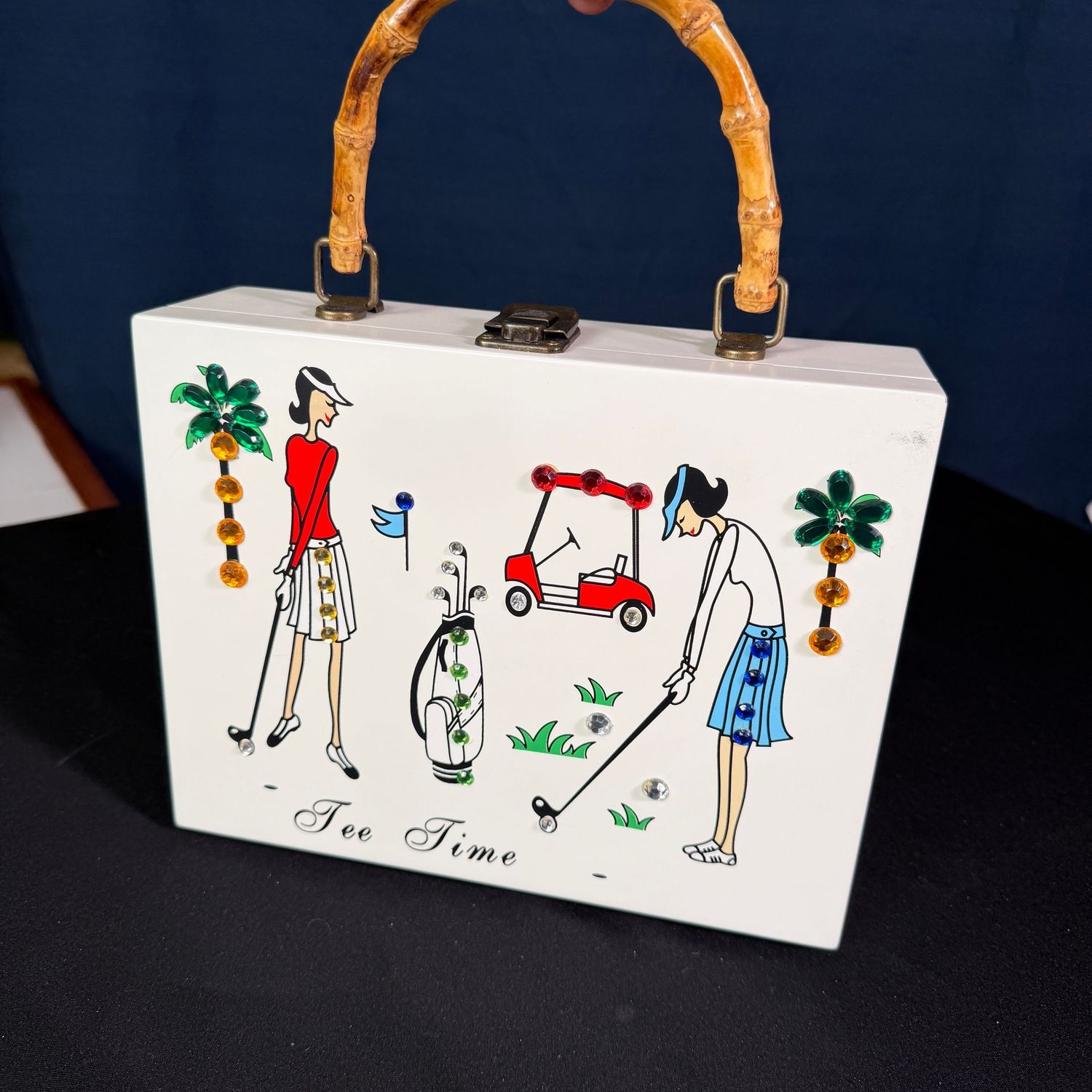 Tee Time wooden cigar box purse, lined, 9x11 Tee Time wooden cigar box purse, lined, 9x11