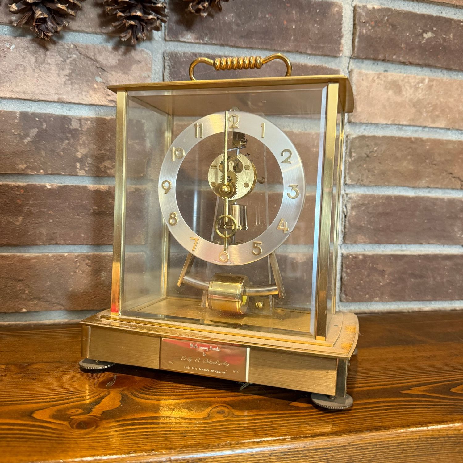 Brass German mantle clock, appears to need repair, 10"H