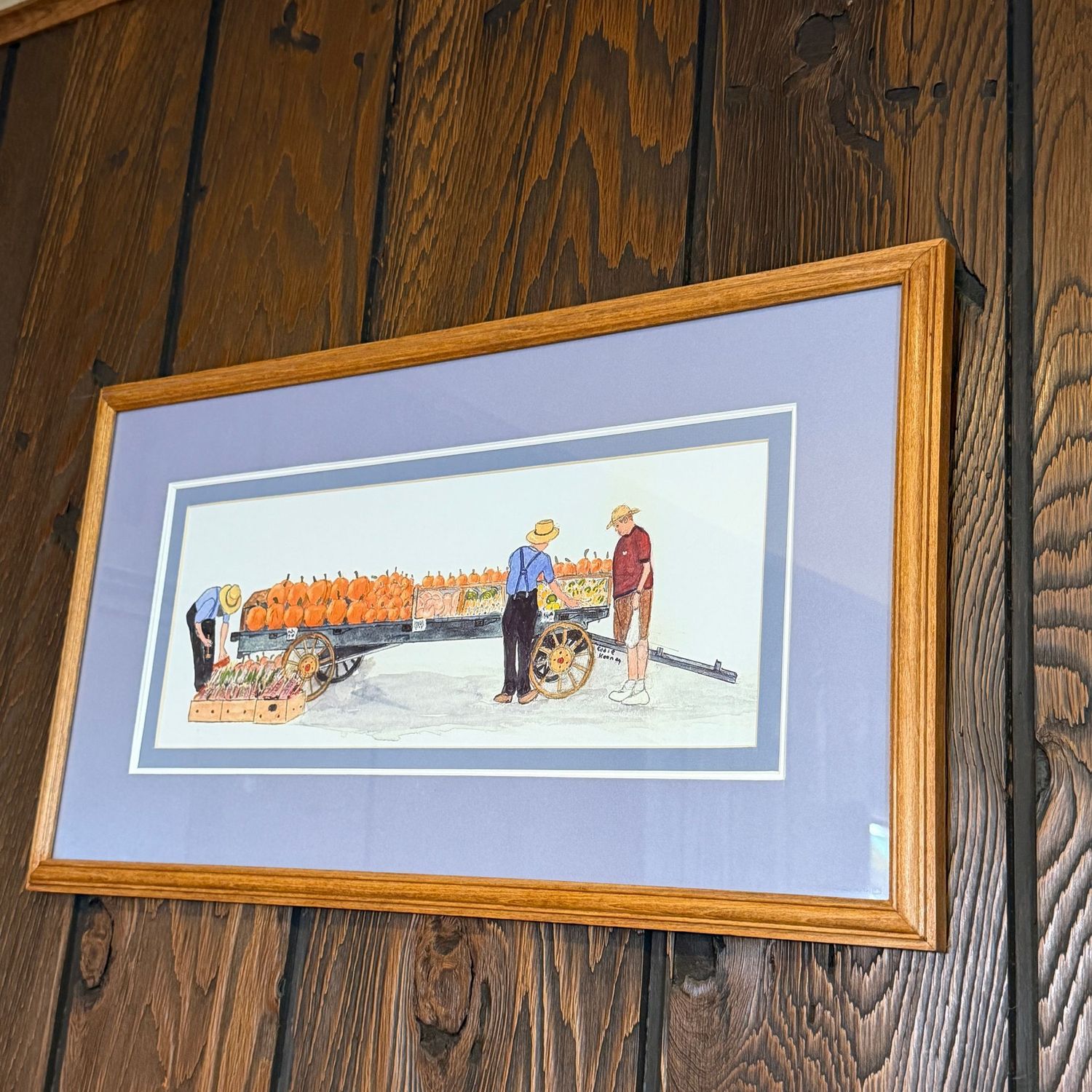 Pumpkin wagon original Eddie Keeney watercolor, 13" x 23"