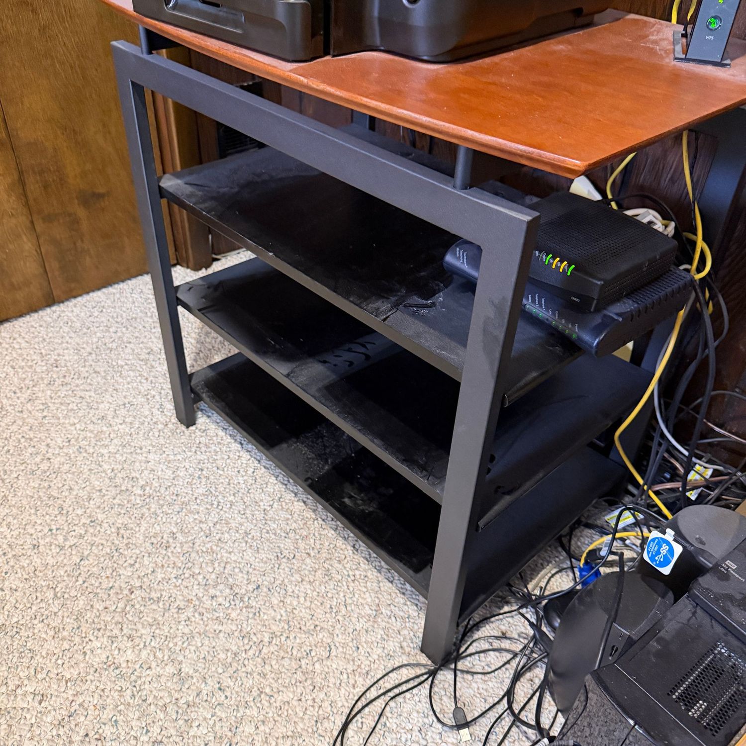 Black office shelf with metal frame and laminated shelves, 26 Black office shelf with metal frame and laminated shelves, 26"H x 29"L x 21"D