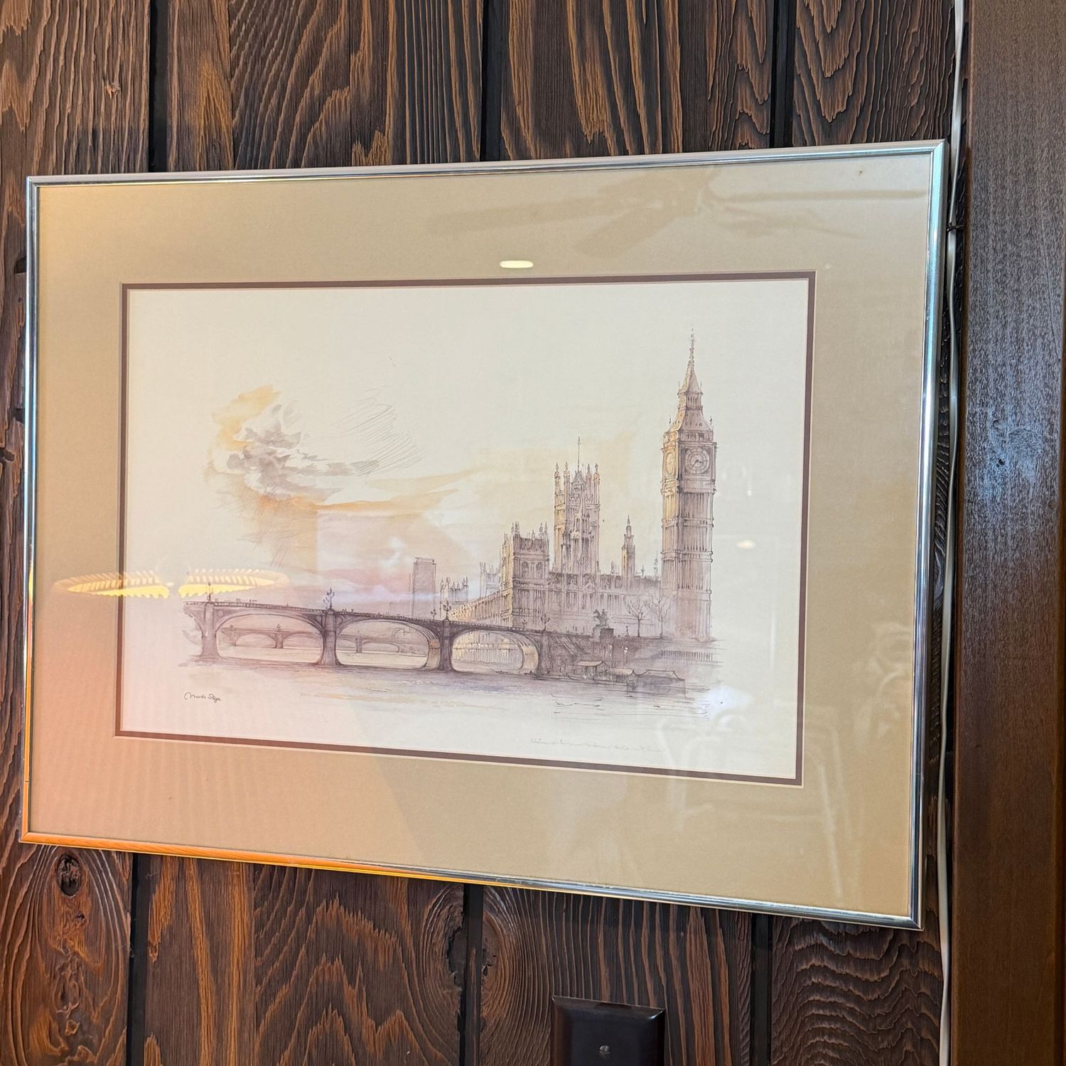 Signed print, possibly an original watercolor, Westminster Bridge, 16" x 22"