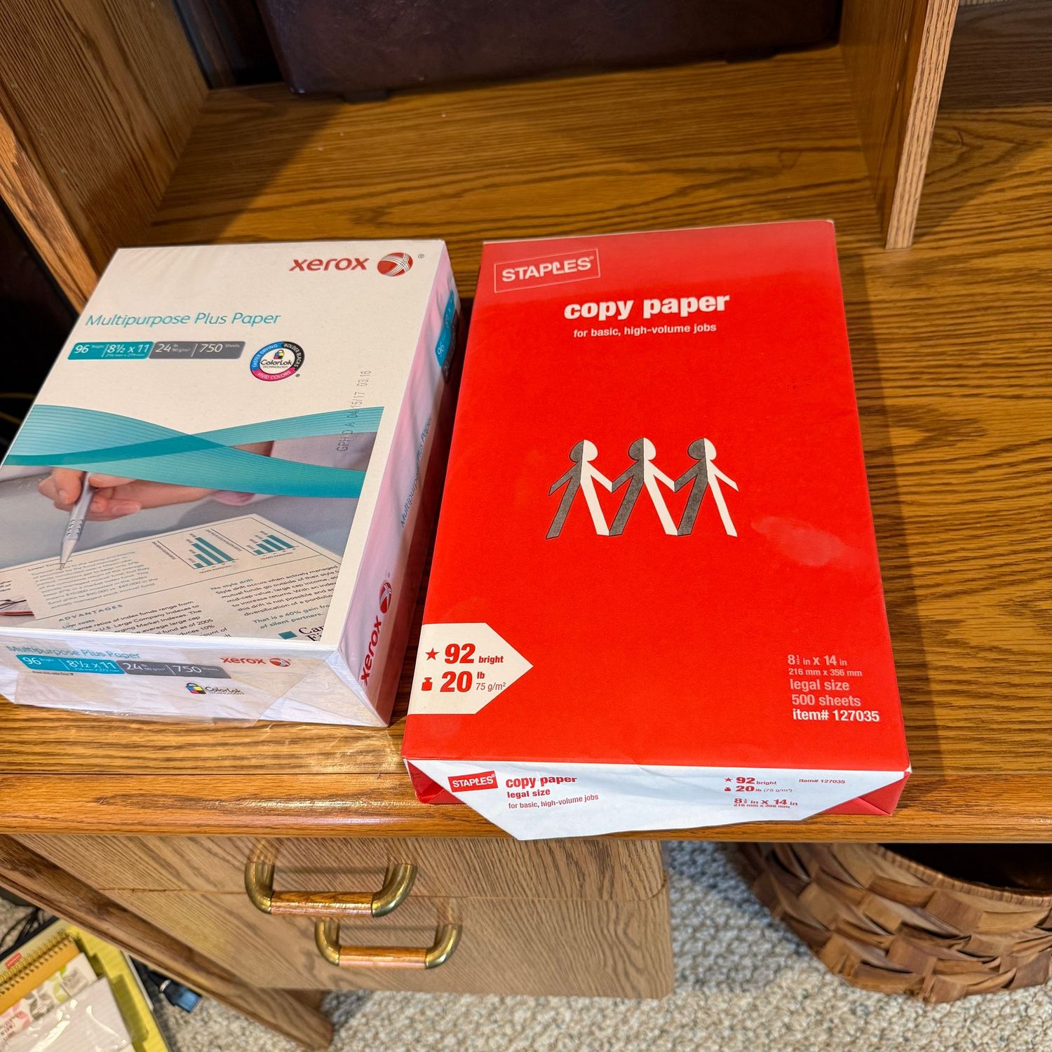 Two full packs of copy paper