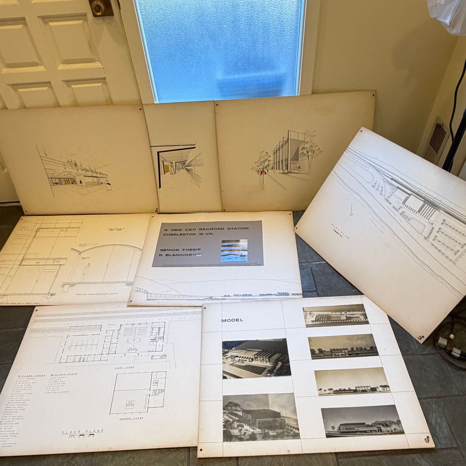 Architectural conceptual drawings, displays, artwork for a New C&O Railroad Station in Charleston, W.Va., large paper board, approx. 20x16 Architectural conceptual drawings, displays, artwork for a New C&O Railroad Station in Charleston, W.Va., large paper board, approx. 20x16