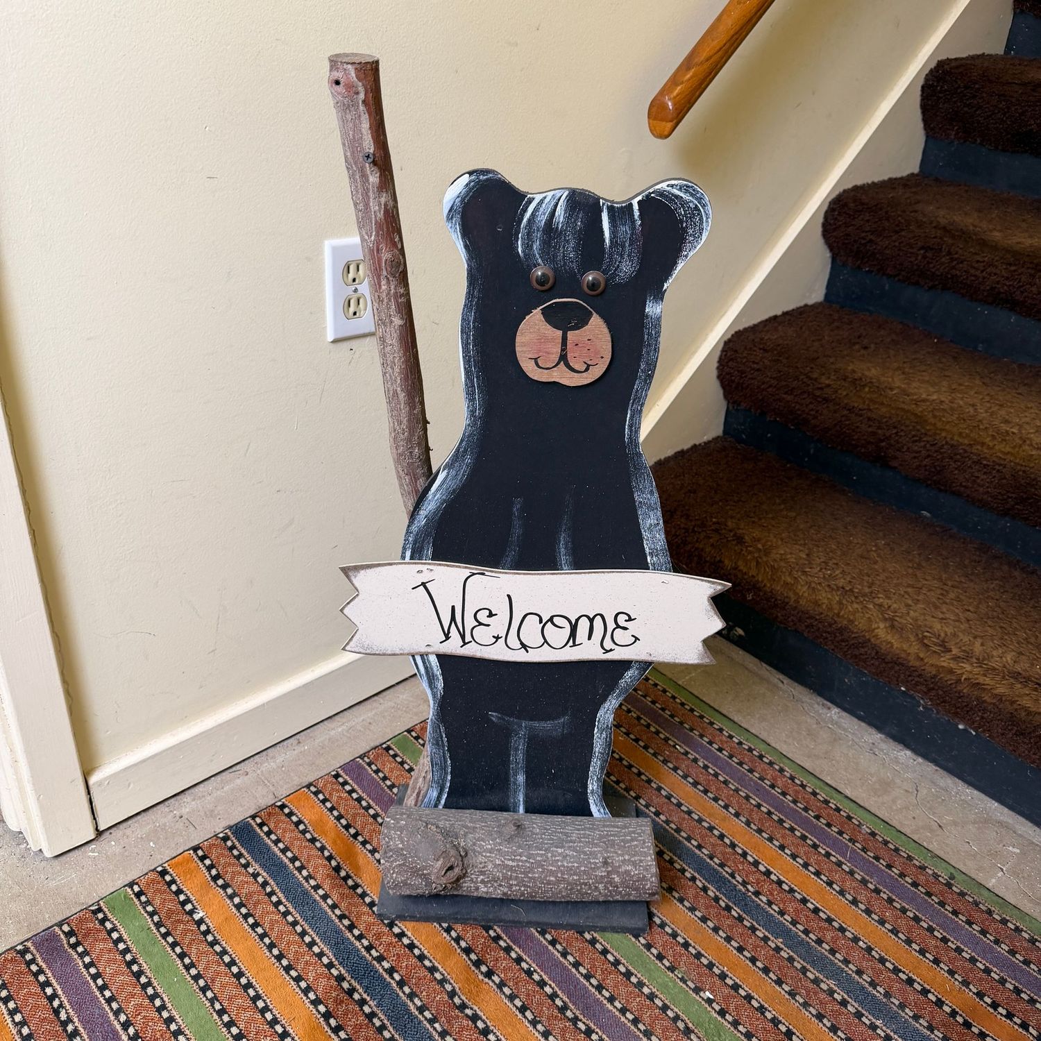 Wooden bear welcome display, 32"H
