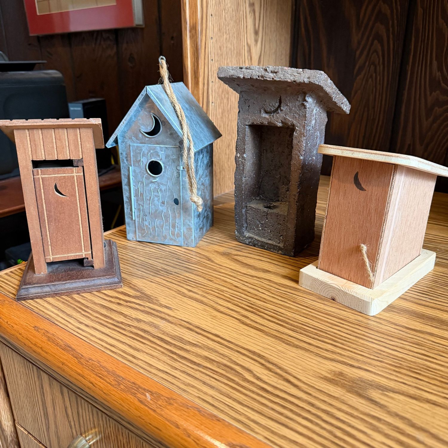 Variety of decorative outhouses, the tallest is of brick, 8 Variety of decorative outhouses, the tallest is of brick, 8"H