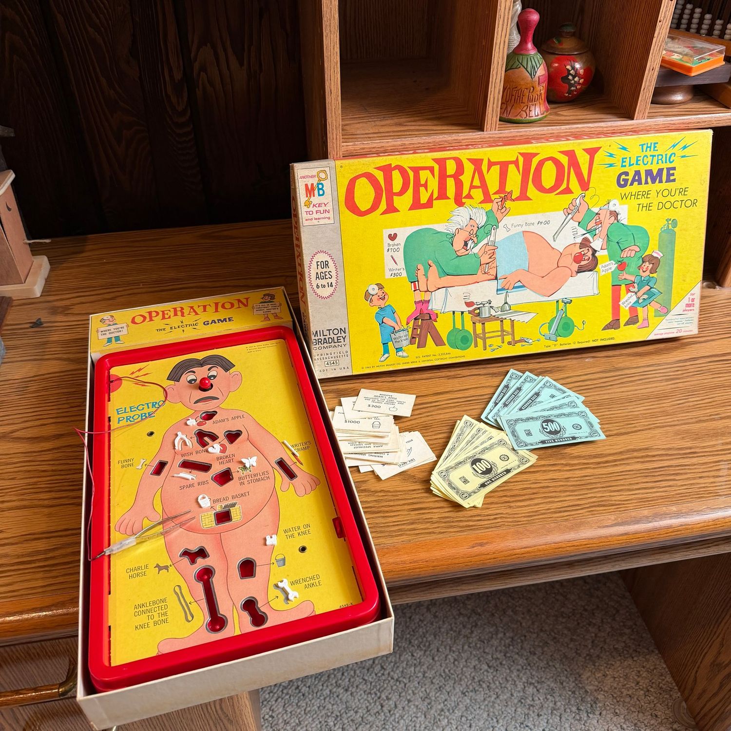 Milton Bradley 1965 Operation game, missing a few pieces