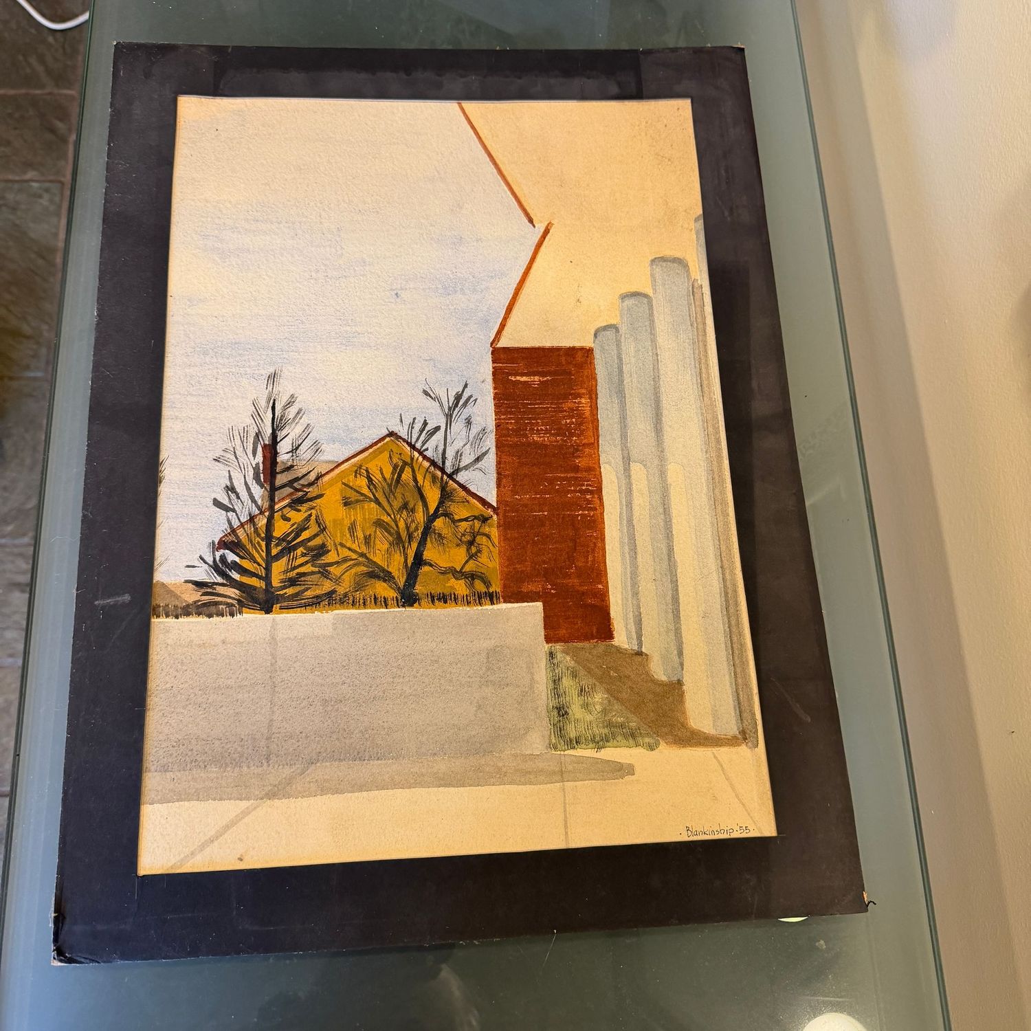 Original watercolor painting with matting by Blankenship, local architect, 20 Original watercolor painting with matting by Blankenship, local architect, 20" x 15"