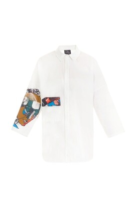 White oversize shirt with a printed sleeve