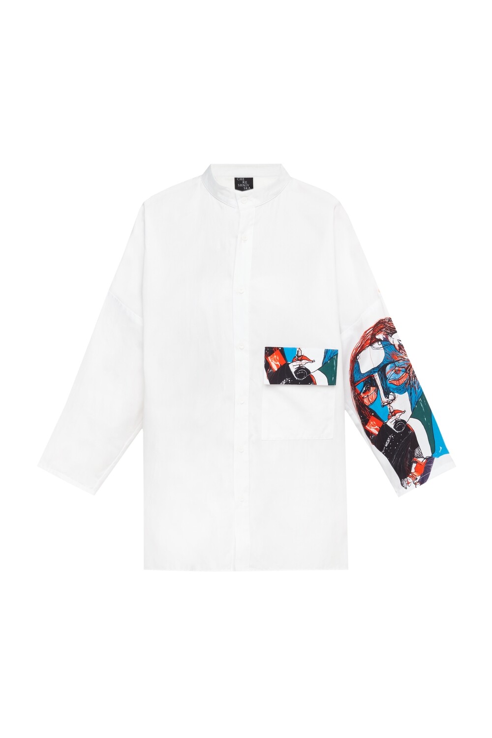 White oversize shirt with a printed sleeve