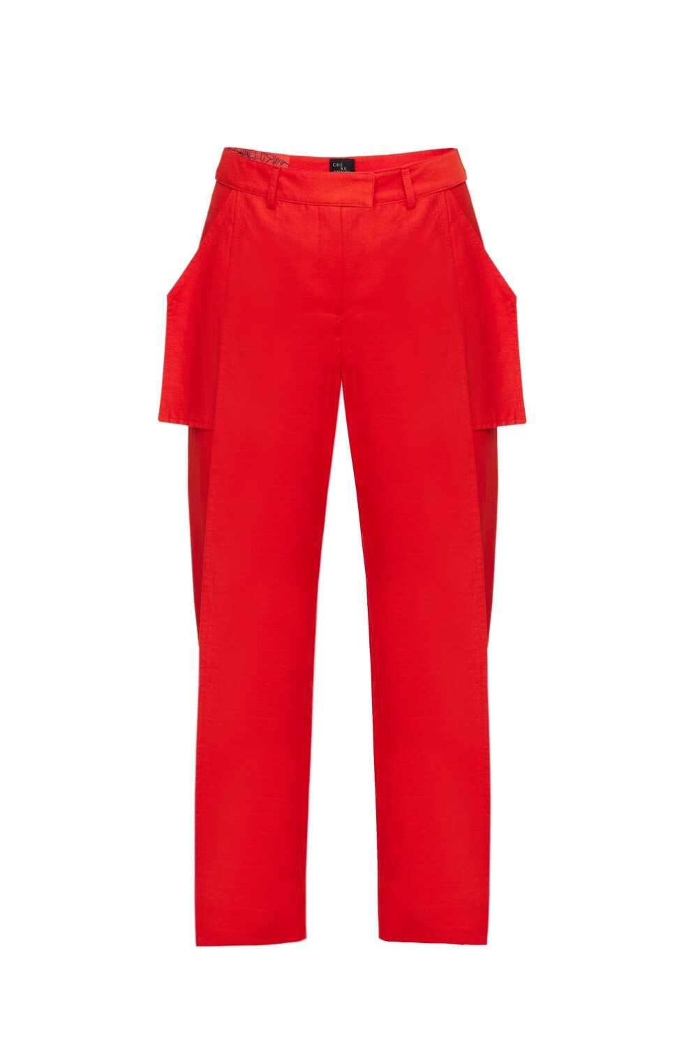 Red linen trousers