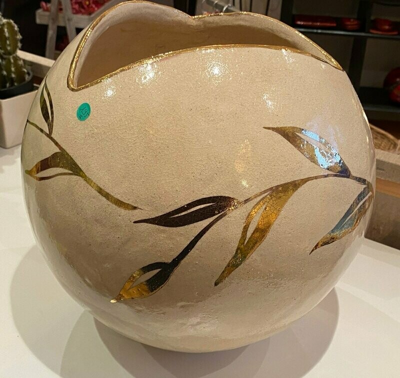 Vase grès blanc et or fin
