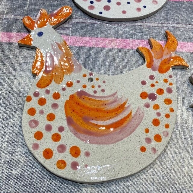 Grande poule rose et orange