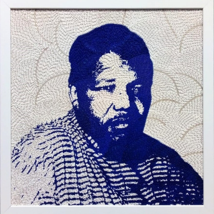 Large Beaded Panel - Nelson Mandela - Traditional - in blue Large Beaded Panel - Nelson Mandela - Traditional - in blue