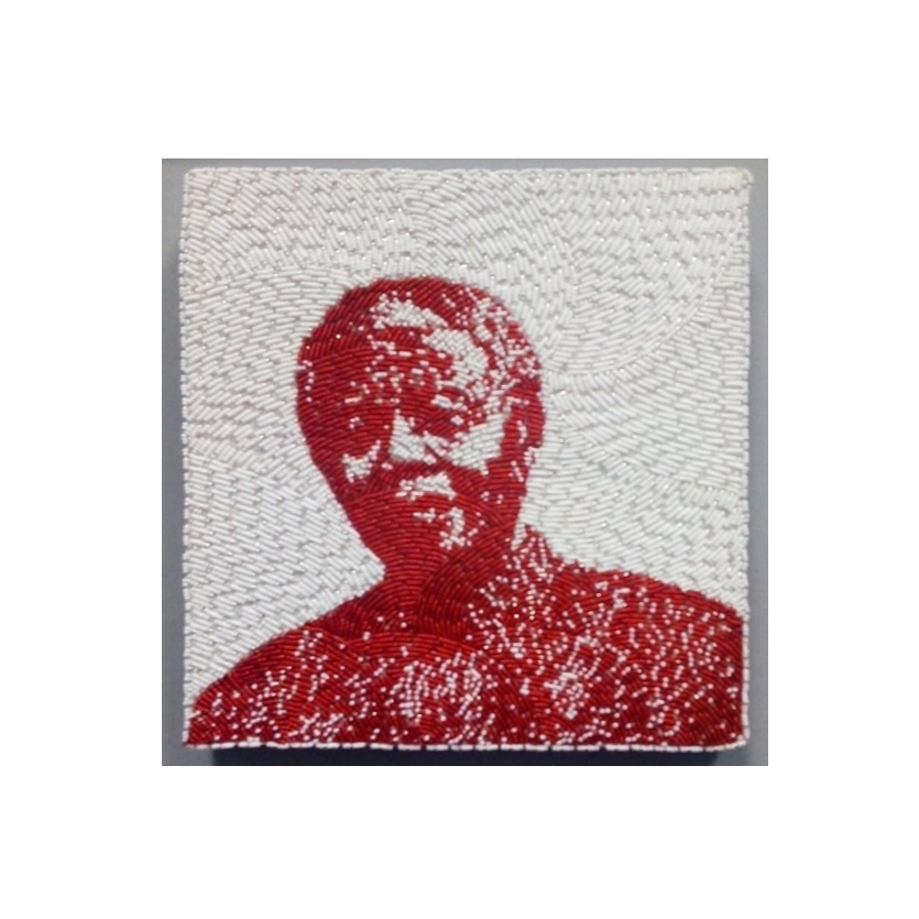 Small Beaded Panel - Nelson Mandela - in red Small Beaded Panel - Nelson Mandela - in red