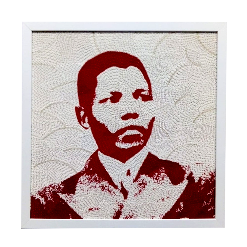 Medium Beaded Panel - Nelson Mandela - Young man - in red Medium Beaded Panel - Nelson Mandela - Young man - in red