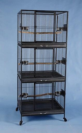 Cage d'élevage Triple pour Perroquet 30x24x78.5'' (noir)
