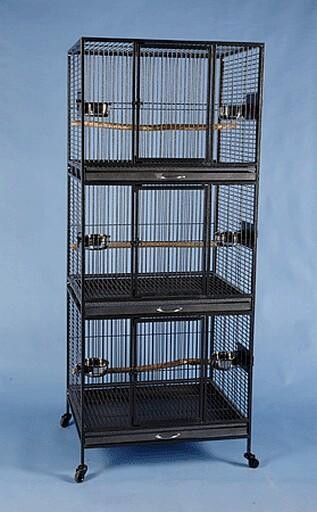 Cage d&#39;élevage Triple pour Perroquet 30x24x78.5&#39;&#39; (noir)