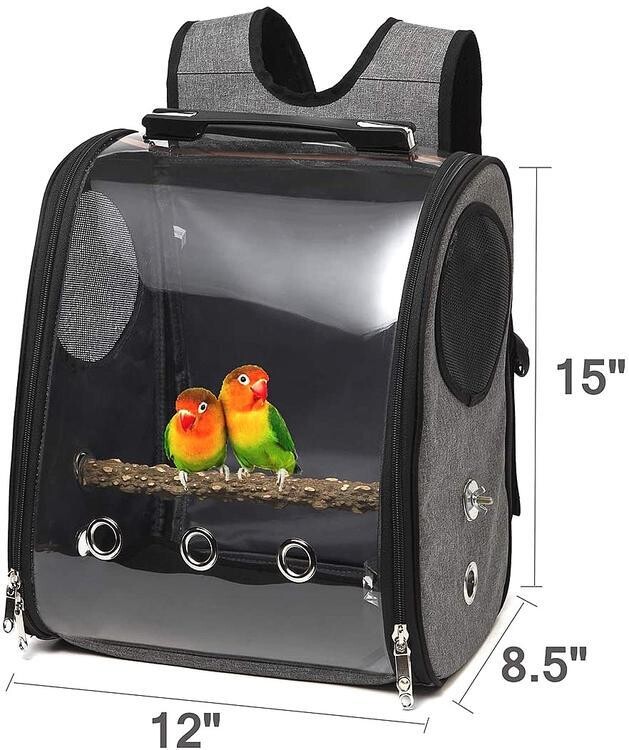 Sac à dos de voyage (NOIR) pour oiseaux avec perchoir