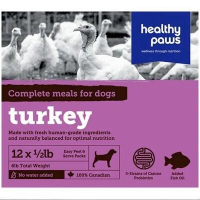 Healthy Paws repas complet pour chien Dinde 12x227g