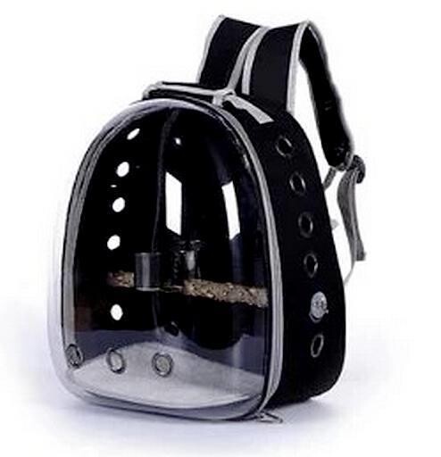 Sac de transport transparent pour perroquet et oiseau avec capsule spatiale - Respirant à 360° - Noir - Taille M