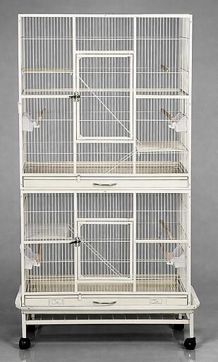 Cage ou Voliere double a/separation Verticale (Blanc)  30x18x74