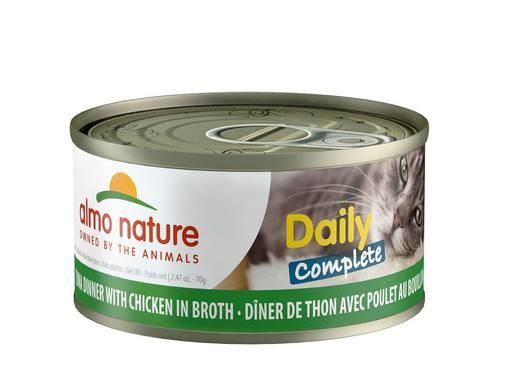 ALMO NATURE DAILY COMPLETE CHAT DÎNER DE THON ET POULET EN BOUILLON 70GR