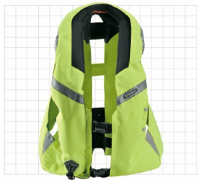 MLV-Y - light weight harness vest. High-viz Yellow.  Single rear bottom airbag. Angled reflective strips.