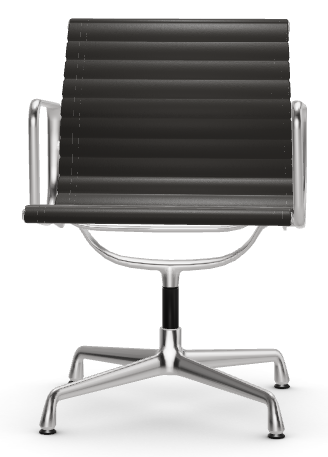 Vitra ALUMINIUM CHAIR EA 108 Stuhl, Leder, drehbar, Leder: Nero