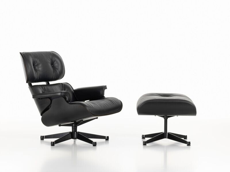 Vitra LOUNGE CHAIR & OTTOMAN Sessel, Esche schwarz, Leder Premium / Natural