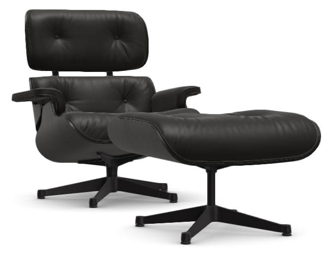 Vitra LOUNGE CHAIR & OTTOMAN Sessel, Esche schwarz, Leder Premium / Natural, Leder Premium F / Leder Natural F: Premium F nero