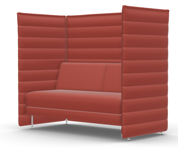Vitra ALCOVE 2-SEATER HIGHBACK WORK UPHOLSTERY Sofa, Stoff: F40 Laser RE nude/hellrot, Struktur: Glanzverchromt