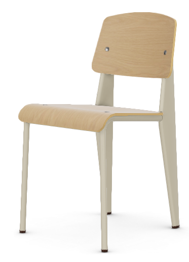 Vitra STANDARD Stuhl, Sitz und Rücken: Eiche natur, Naturholz-Schutzlack, Untergestell: Prouvé Blanc Colombe (écru)