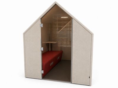 Besprechungsbox, beige/rot, Ausstellungsmodell Besprechungsbox, beige/rot, Ausstellungsmodell