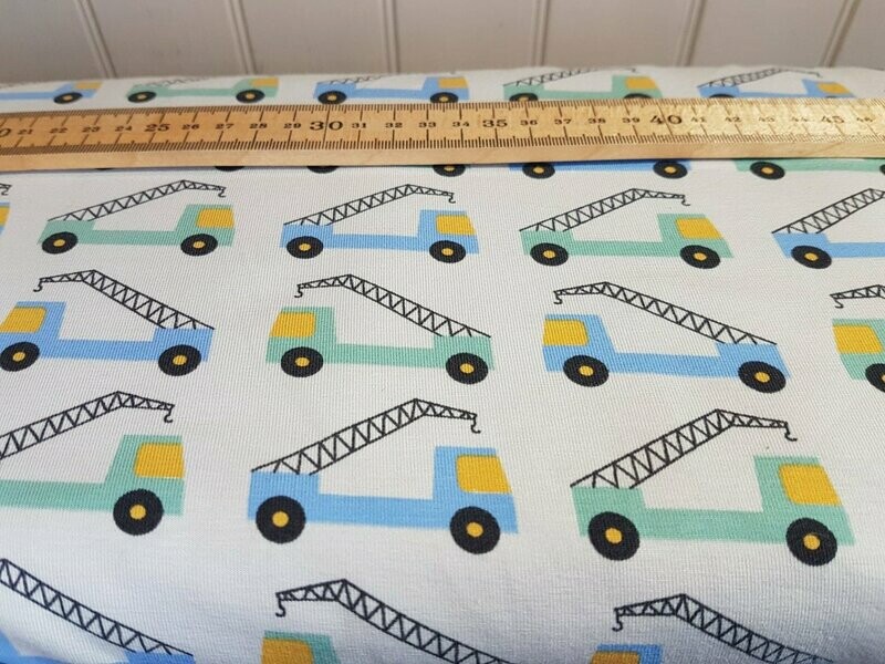 Organic Cotton Jersey Print design Diggers & Cranes for Childrenswear.