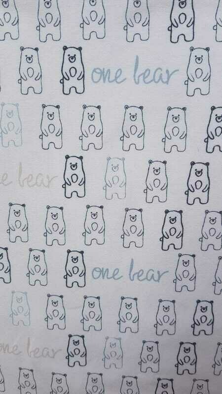 Cotton Jersey so soft  for babies and children. One Bear printed  design on white