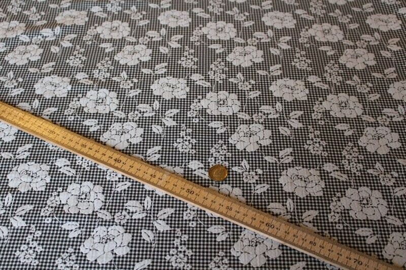 Black / White Gingham Floral dress fabric