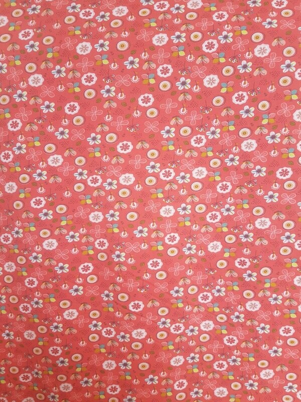 Pink Organic Cotton Fleece backed Sweatshirting -  Folksy Flowers print
